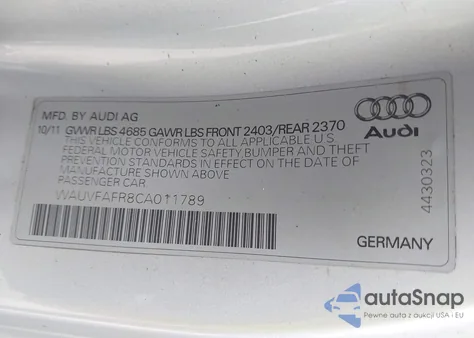 2012 Audi A5 2.0T Premium from USA, damaged, VIN WAUVFAFR8CA011789